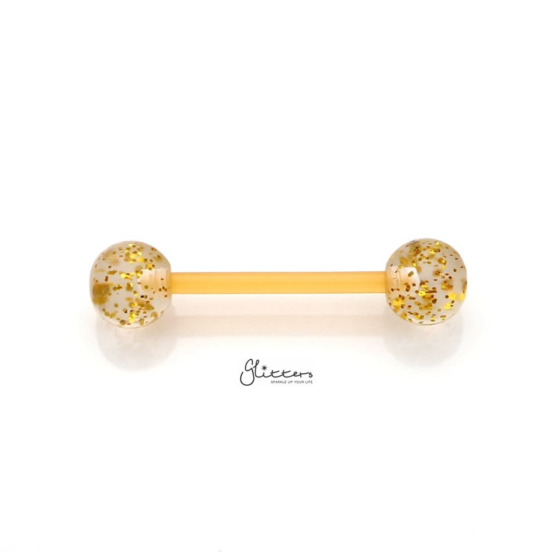 Glitters Acrylic Balls Flexible PTFE Tongue Barbell – Yellow