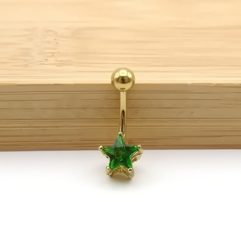 Gold Plated Star CZ Belly Button Rings Green