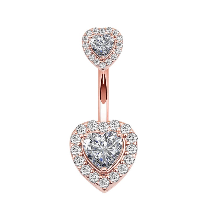 Heart CZ Belly Button Navel Ring – Rose Gold