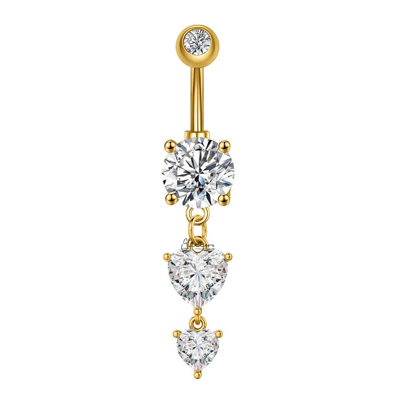 Heart CZ Dangle Belly Button Navel Ring – Gold