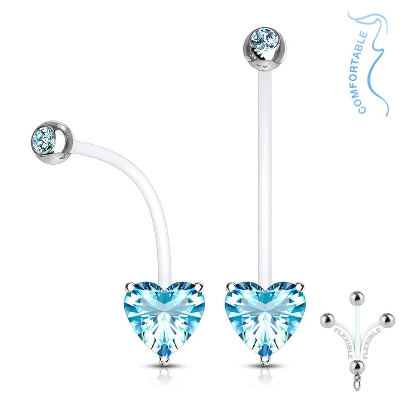 Heart CZ Pregnancy Bioflex Belly Button Ring – Aqua