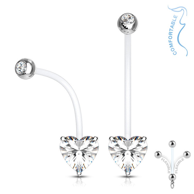 Heart CZ Pregnancy Bioflex Belly Button Ring – Clear