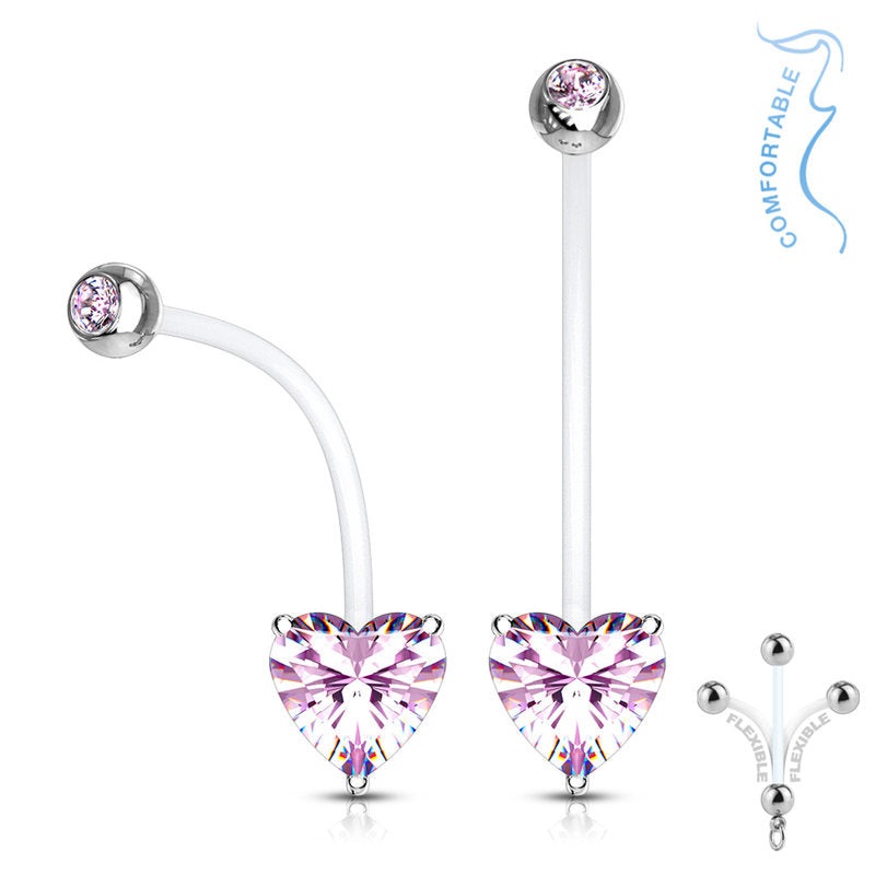 Heart CZ Pregnancy Bioflex Belly Button Ring – Pink