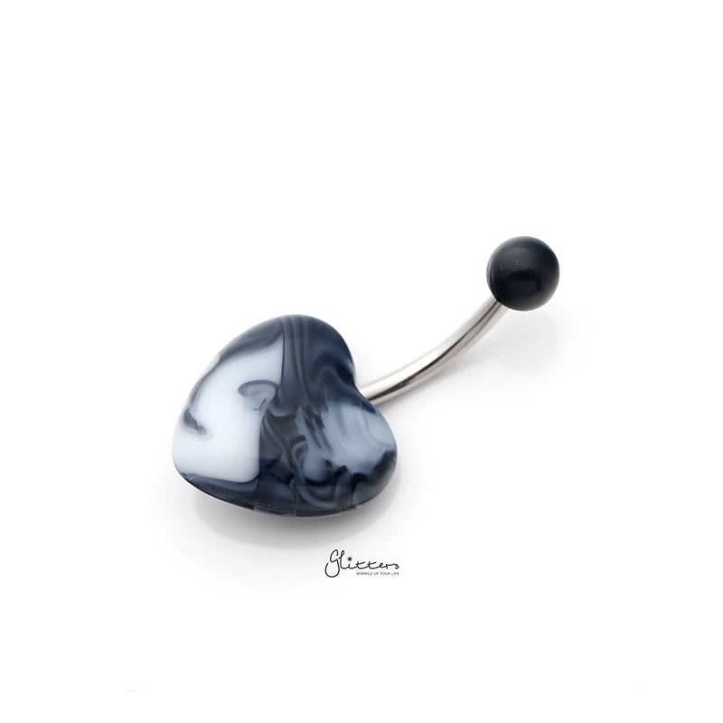 Marble Acrylic Heart Belly Button Navel Ring – Black