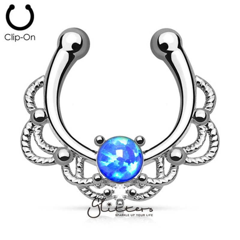 Non Piercing Fake Lacey Single Opal Blue Septum Hanger