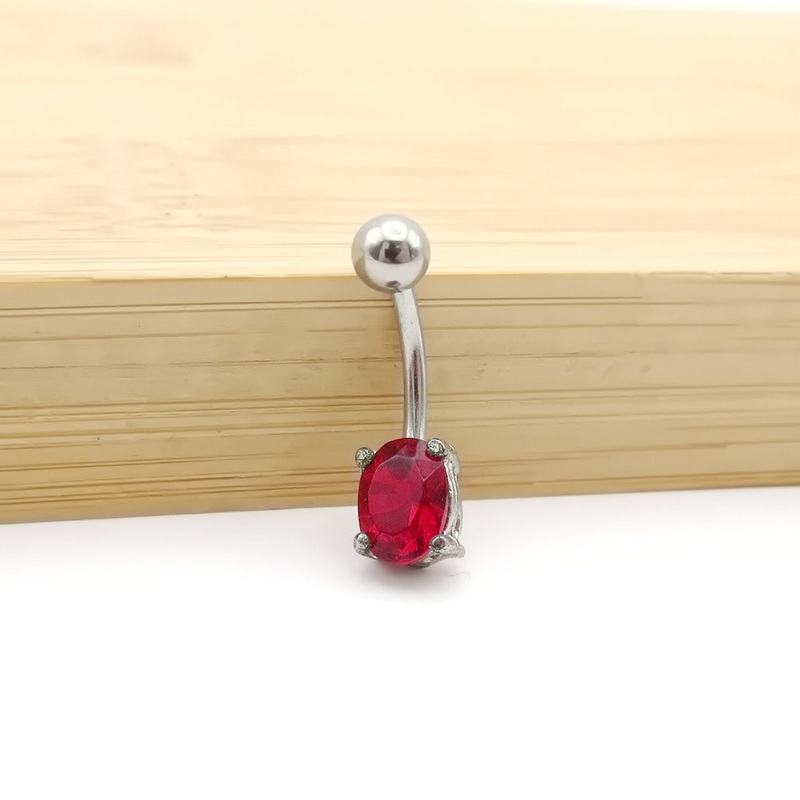 Oval CZ Belly Button Rings Red