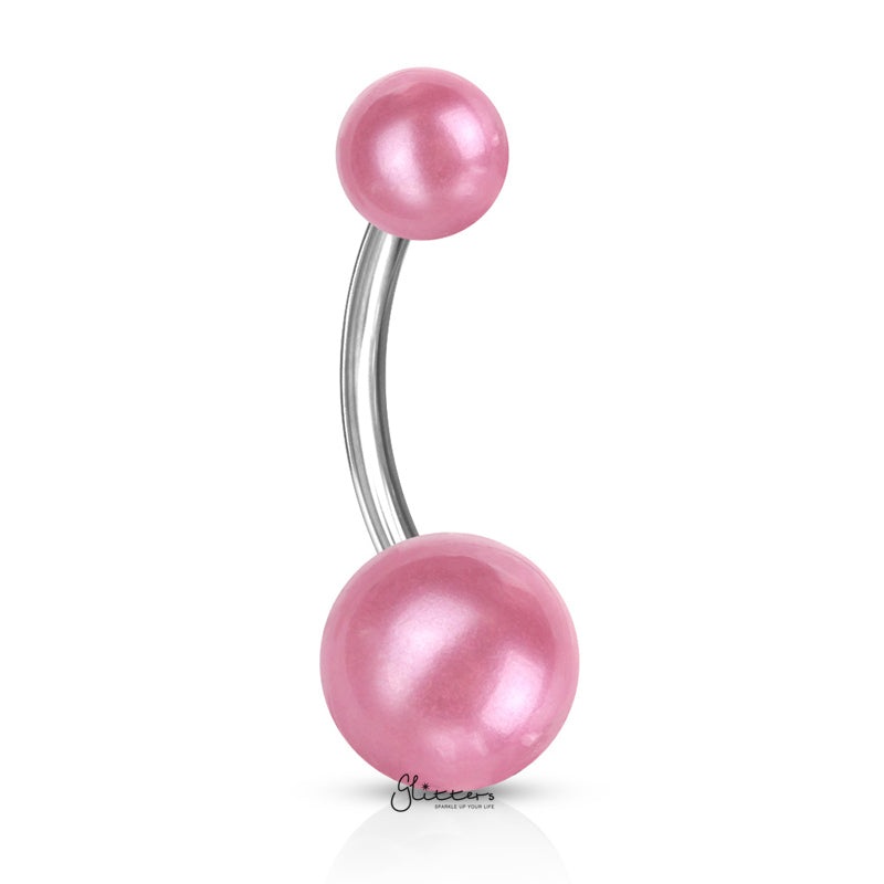 Pearlish Coat Acrylic Balls Belly Button Navel Ring – Pink