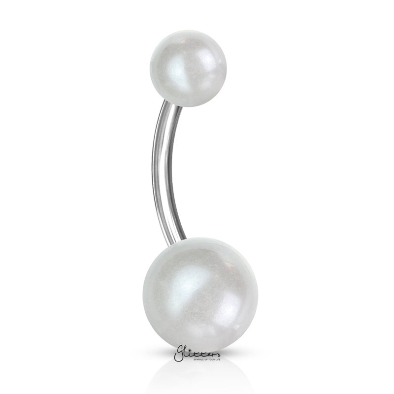 Pearlish Coat Acrylic Balls Belly Button Navel Ring – White