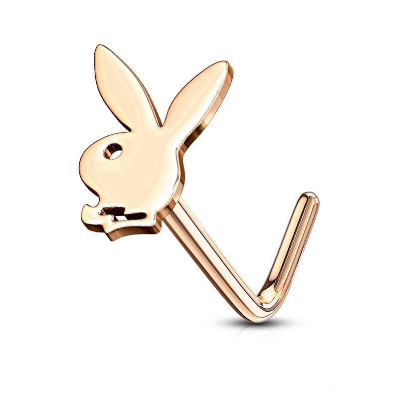 Playboy Bunny Top L Bend Nose Stud – Rose Gold