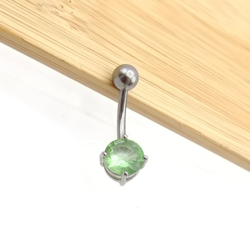 Round CZ Belly Button Rings Green