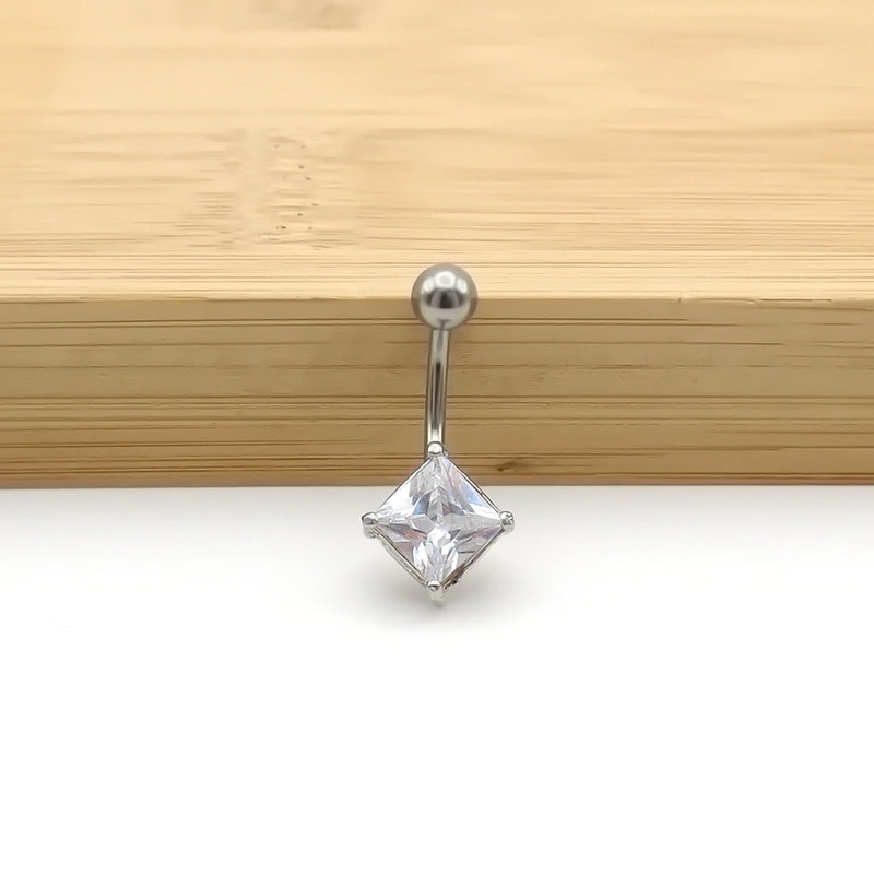 Square CZ Belly Button Rings Clear