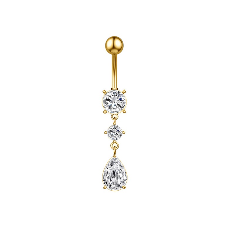 Teardrop CZ Dangle Belly Button Navel Ring – Gold