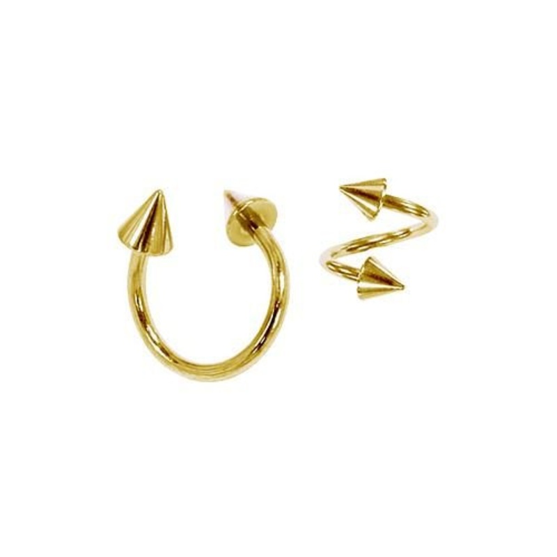 14K Gold Spike Twister Spiral Barbell 14K Yellow Gold 14G 3/8″