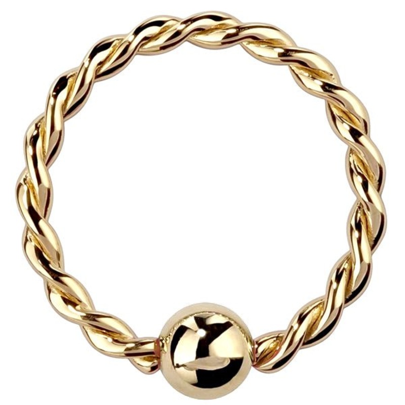 14K Gold Twisted Fixed Bead Ring 14K Yellow Gold 20G (0.8mm) 1/4″ (6mm)