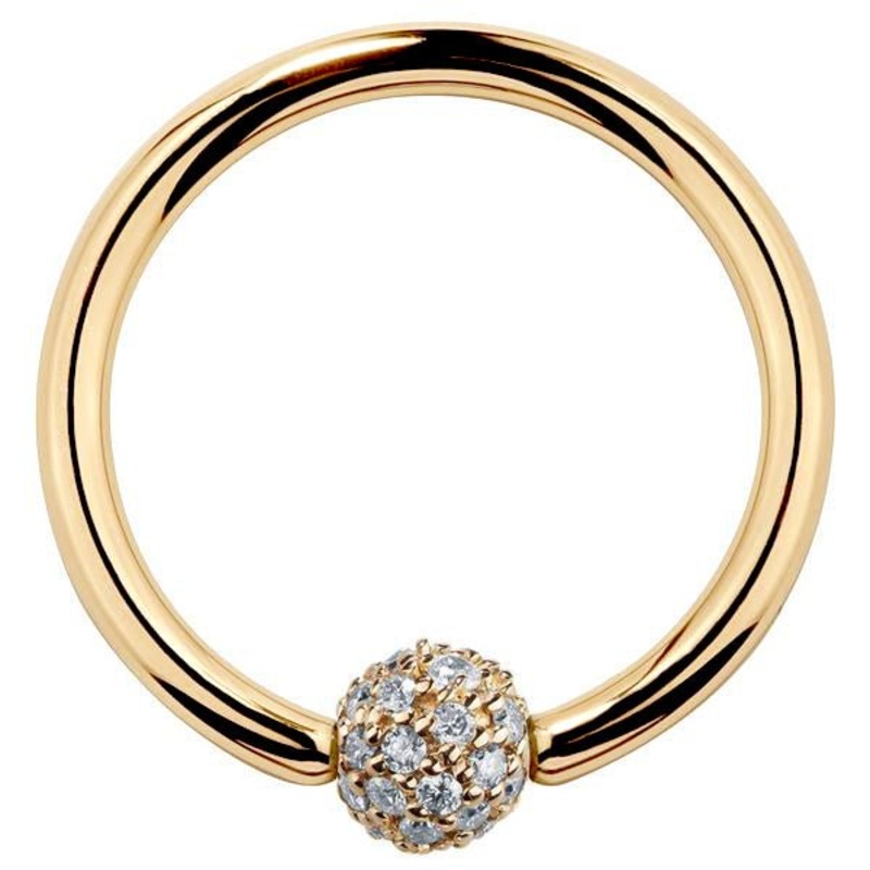4mm Diamond Pave Ball 14K Gold Fixed Bead Ring 14K Yellow Gold 18G (1.0mm) 3/8″ (9.5mm)