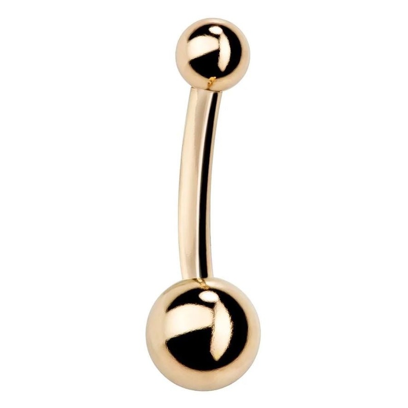 Classic Double Ball 14k Gold Navel Ring 14k Yellow Gold 1/4″- (6.4mm)