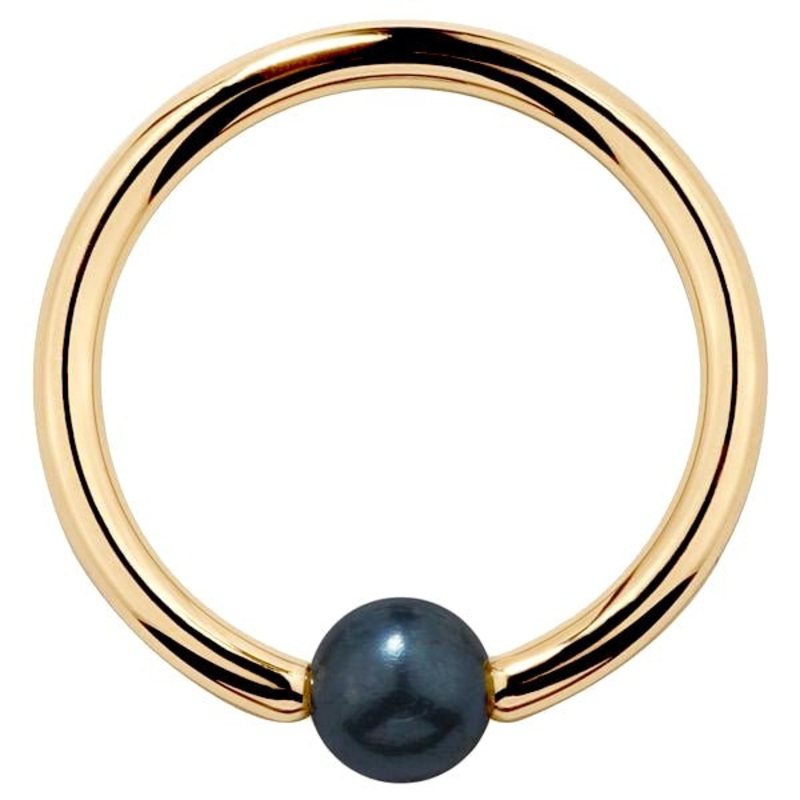 Cultured Peacock Pearl 14K Gold Captive Bead Ring 14K Yellow Gold 18G (1.0mm) 1/4″ (6mm)