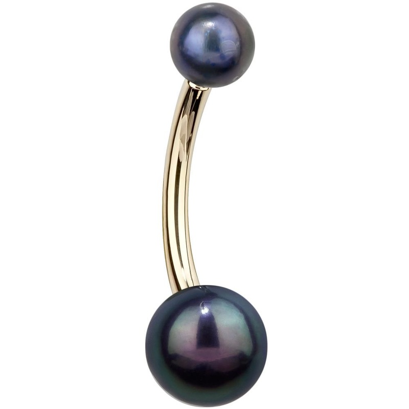 Cultured Peacock Pearl 14k Gold Navel Ring 14k Yellow Gold 1/4″ (6mm)