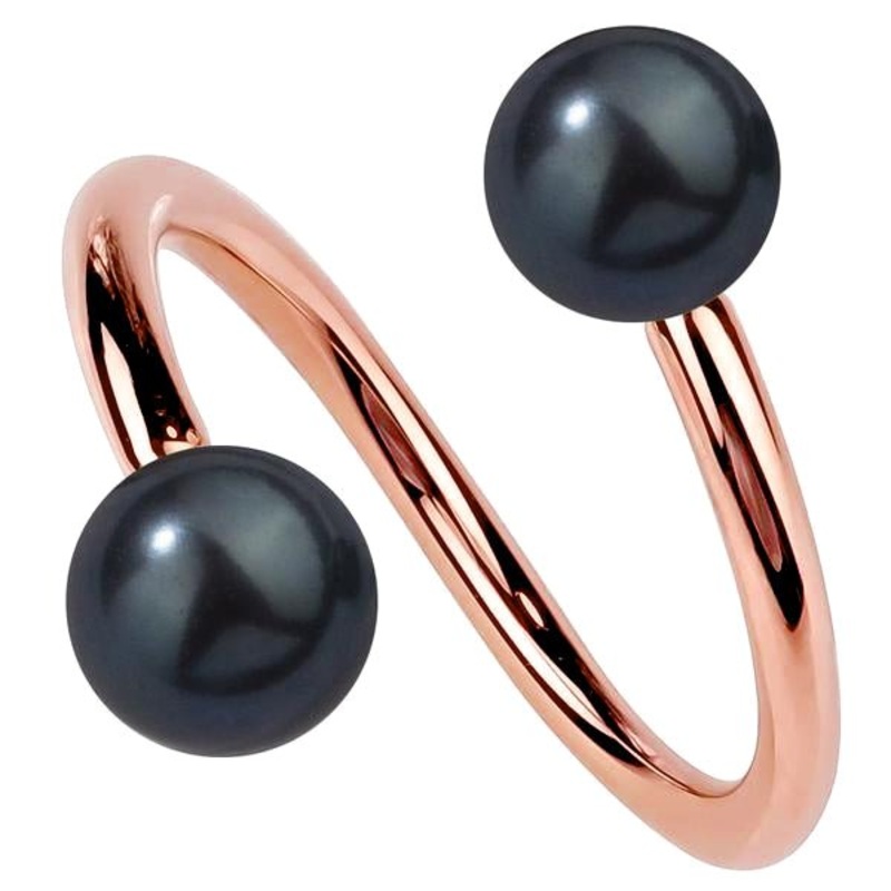 Cultured Peacock Pearl 14K Gold Twister Spiral Barbell 14K Yellow Gold 18G 5/16″