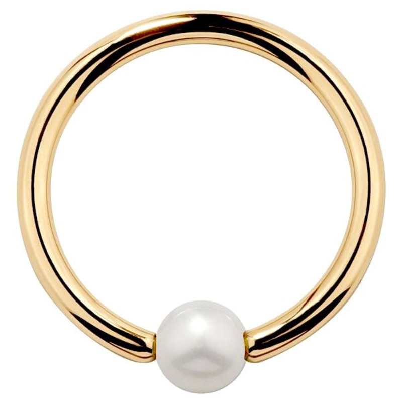 Cultured Pearl 14K Gold Captive Bead Ring 14K Yellow Gold 18G (1.0mm) 1/4″ (6mm)