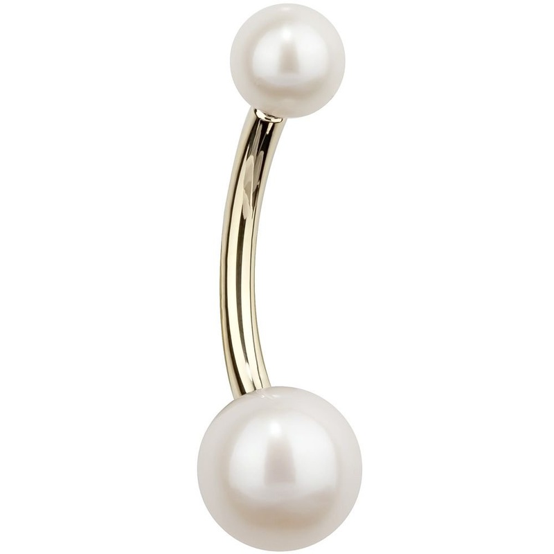 Cultured Pearl 14k Gold Navel Ring 14k Yellow Gold 1/4″ – (6.4mm)