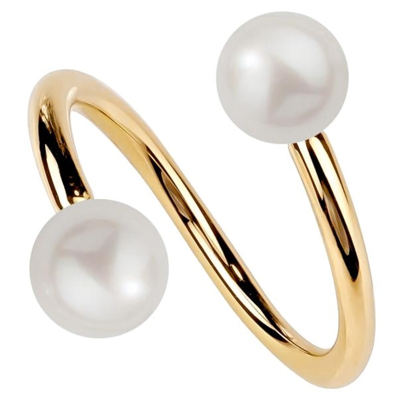 Cultured Pearl 14K Gold Twister Spiral Barbell 14K Yellow Gold 18G 5/16″