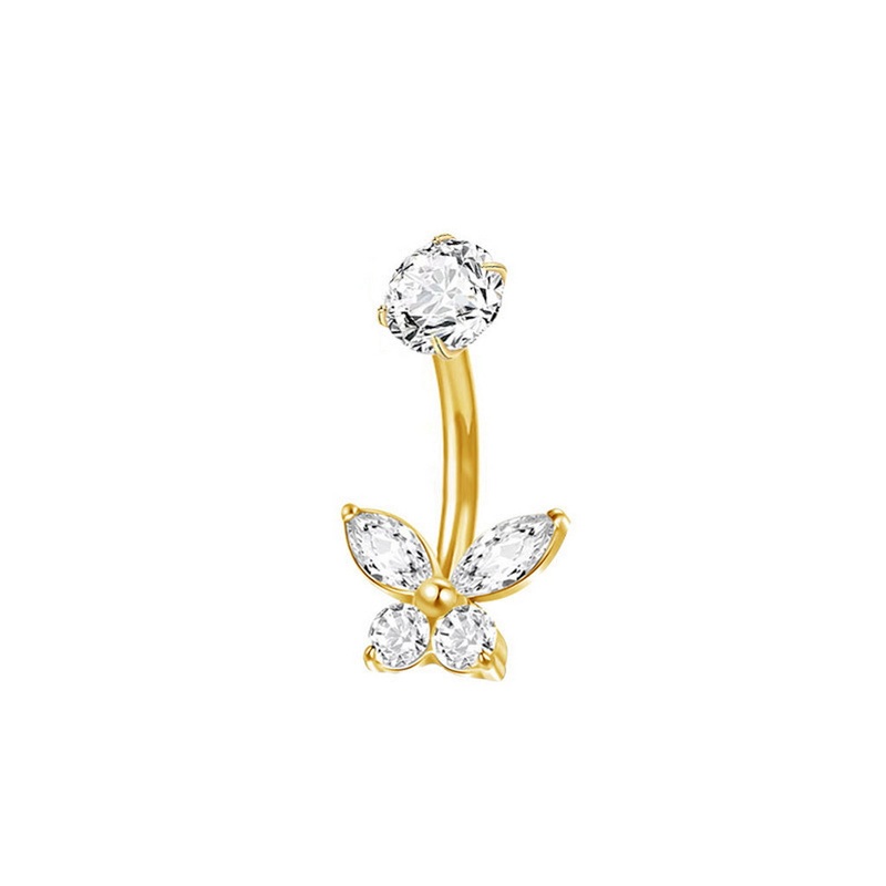 CZ Butterfly Titanium Belly Button Ring – Gold