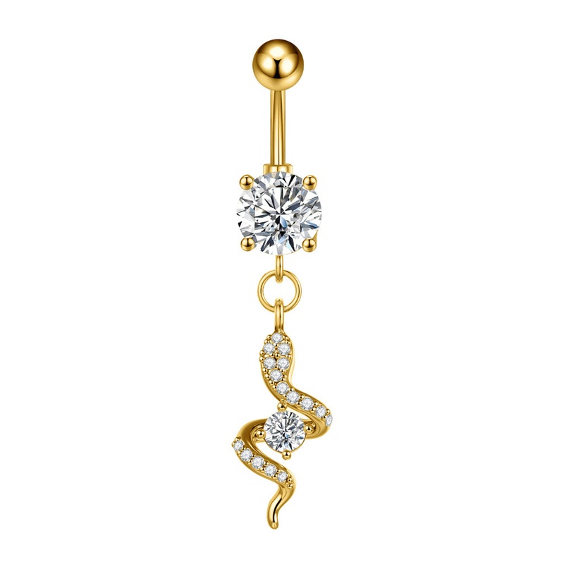 CZ Paved Snake Dangle Belly Button Ring – Gold