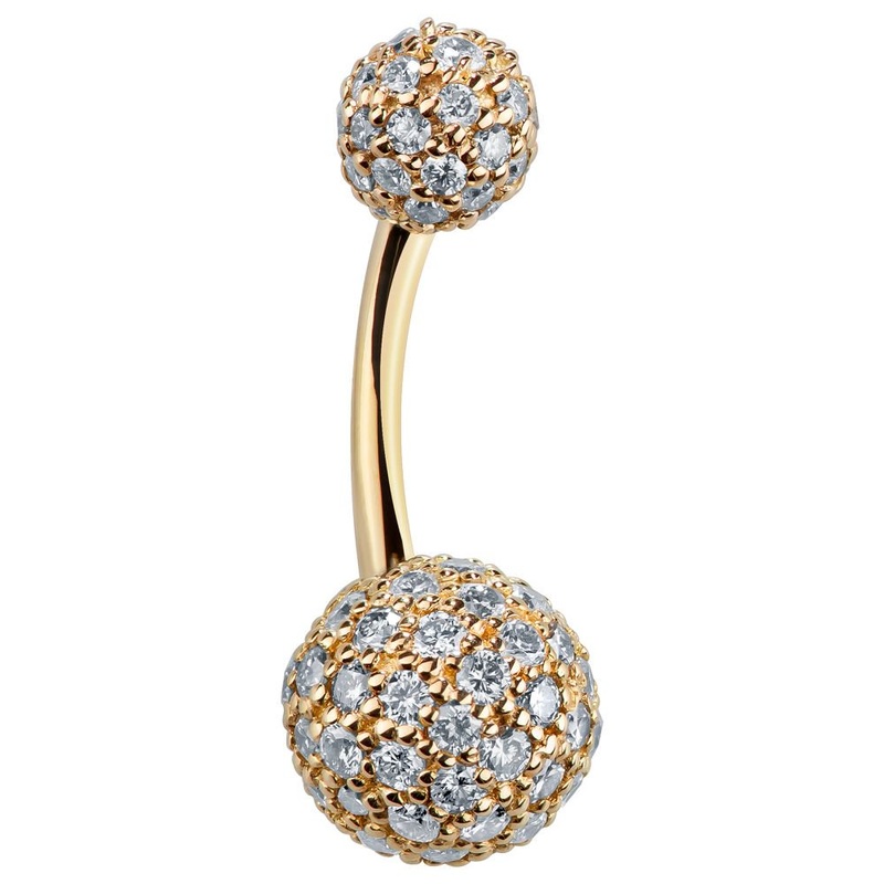 Diamond Pave 14k Gold Navel Ring 14k Yellow Gold 3/8″ (9.5mm)