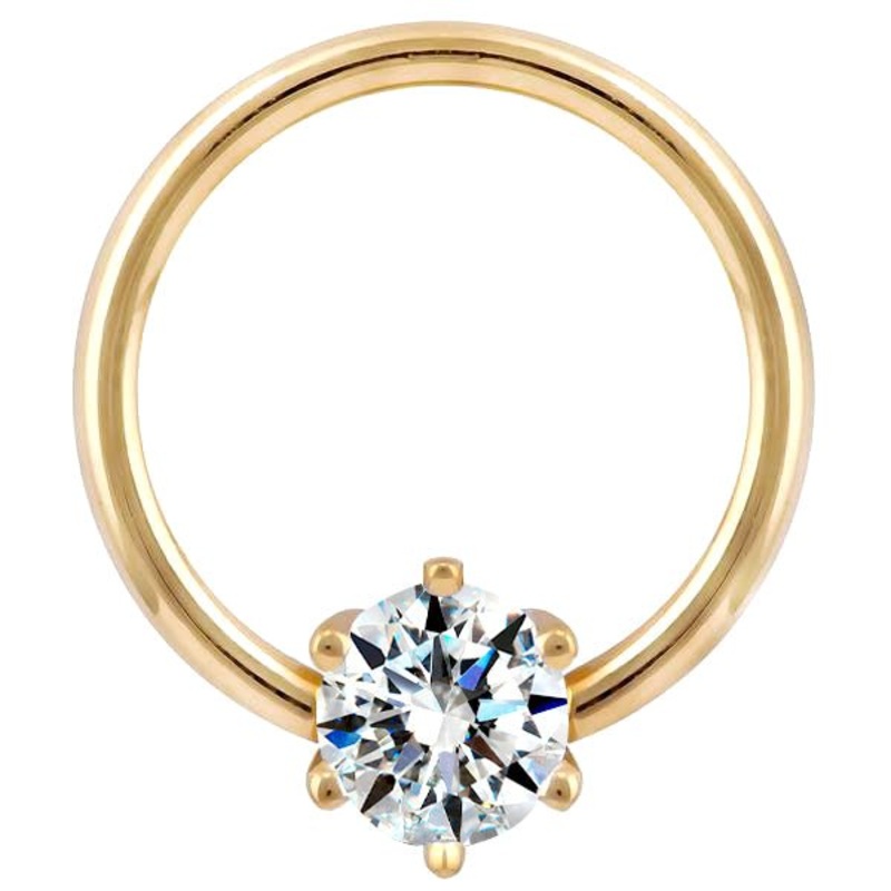 Diamond Round Prong 14K Gold Fixed Bead Ring 14K Yellow Gold 14G (1.6mm) 3/8″ (9.5mm)