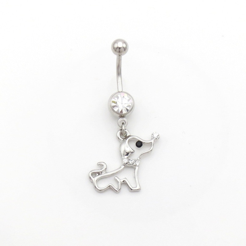 Dog Dangle Belly Button Ring Clear