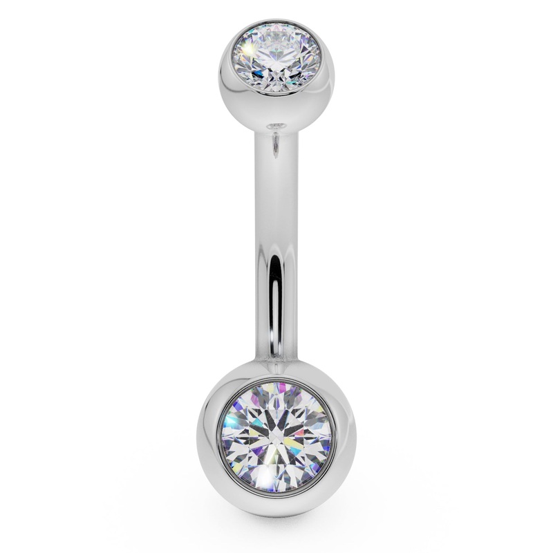 Double Diamond 14k Gold Navel Ring 14k White Gold 1/4″ (6mm)