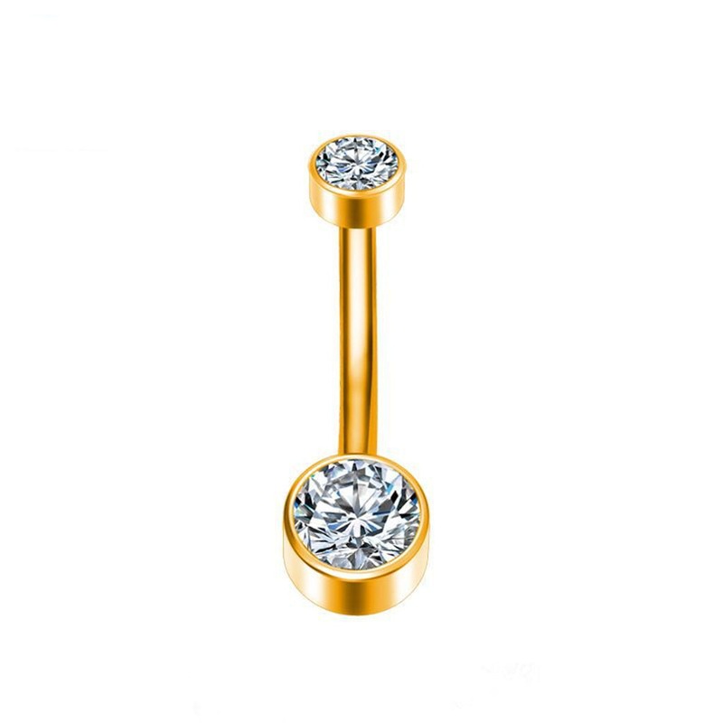 Double Small CZ Titanium Belly Button Ring – Gold