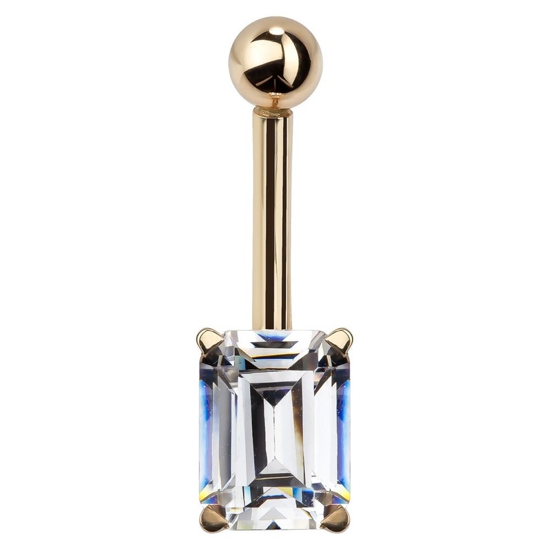 Emerald-Cut Gem 14k Gold Navel Ring 14k Yellow Gold 1/4″ (6mm)