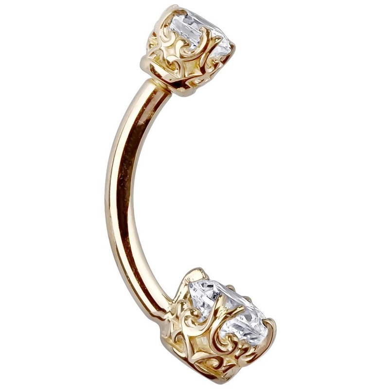 Filigree Setting 14K Gold Navel Ring 14k Yellow Gold 1/4″ (6mm)