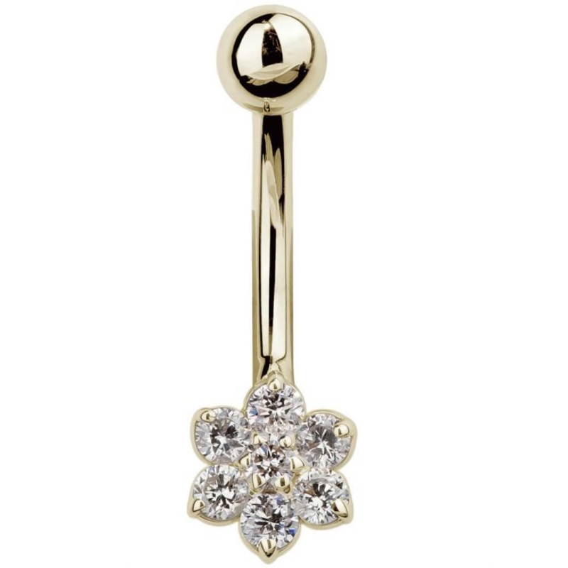 Gem Flower 14k Gold Navel Ring 14K Yellow Gold 1/4″ (6mm)