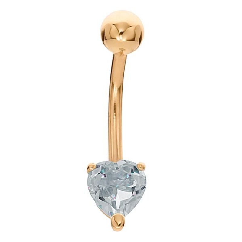 Heart Solitaire Navel Ring 14K Yellow Gold 14G (1.6mm) 7/16″ – 11mm (standard)