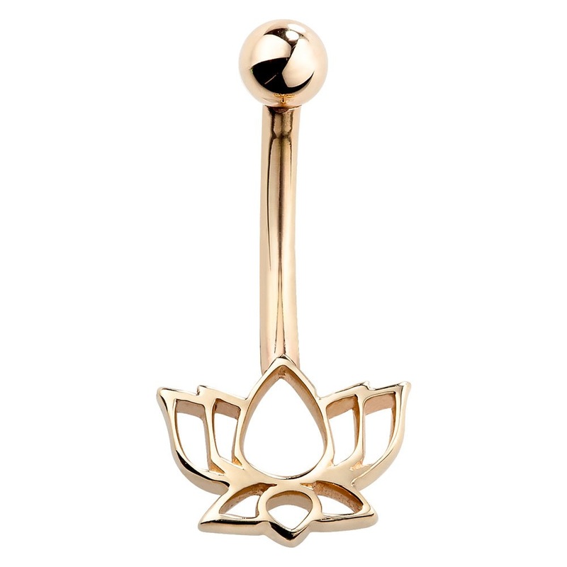 Lotus Flower 14K Gold Navel Ring 14k Yellow Gold 1/4″ (6mm)