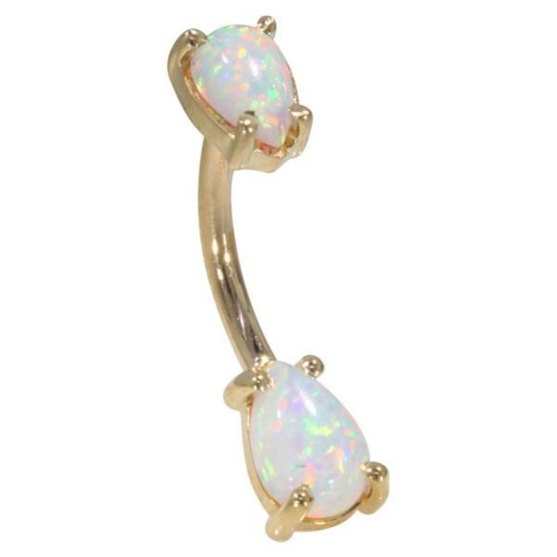 Opal Teardrop 14k Gold Navel Ring 14k Yellow Gold 1/4″ (6mm)