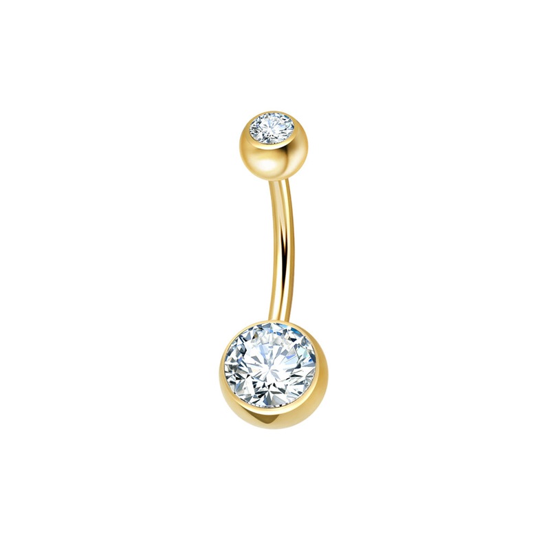 Titanium Double CZ Belly Button Navel Ring – Gold 8mm