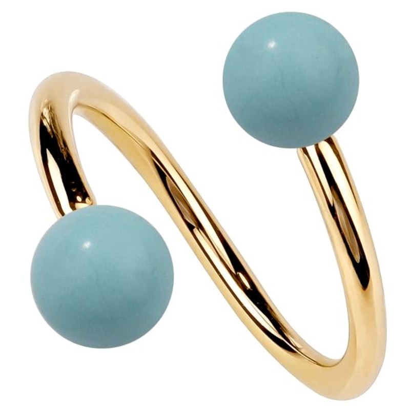 Turquoise 14K Gold Twister Spiral Barbell 14K Yellow Gold 18G 5/16″