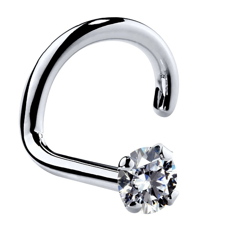 1.5mm Tiny Cubic Zirconia 14K Gold Nose Ring White Gold Twist 20G (0.8mm)