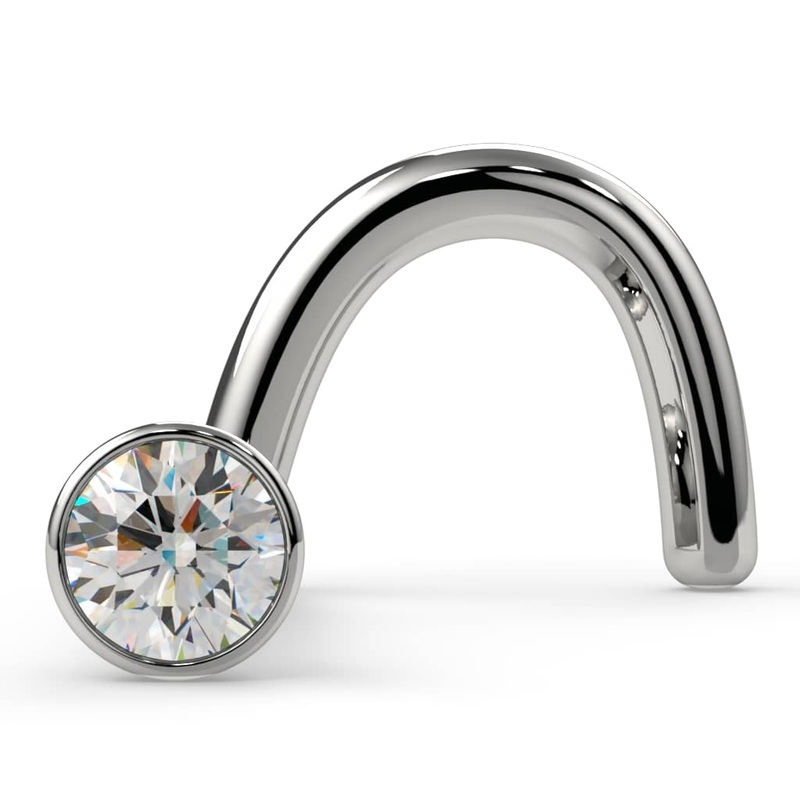1.5mm Tiny Diamond Bezel Nose Ring Stud 14k White Gold Twist 20G