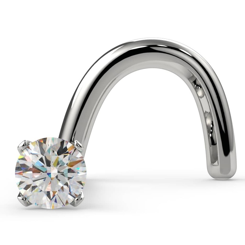 1.5mm Tiny Diamond Prong Nose Ring Stud 14k White Gold Twist 20G
