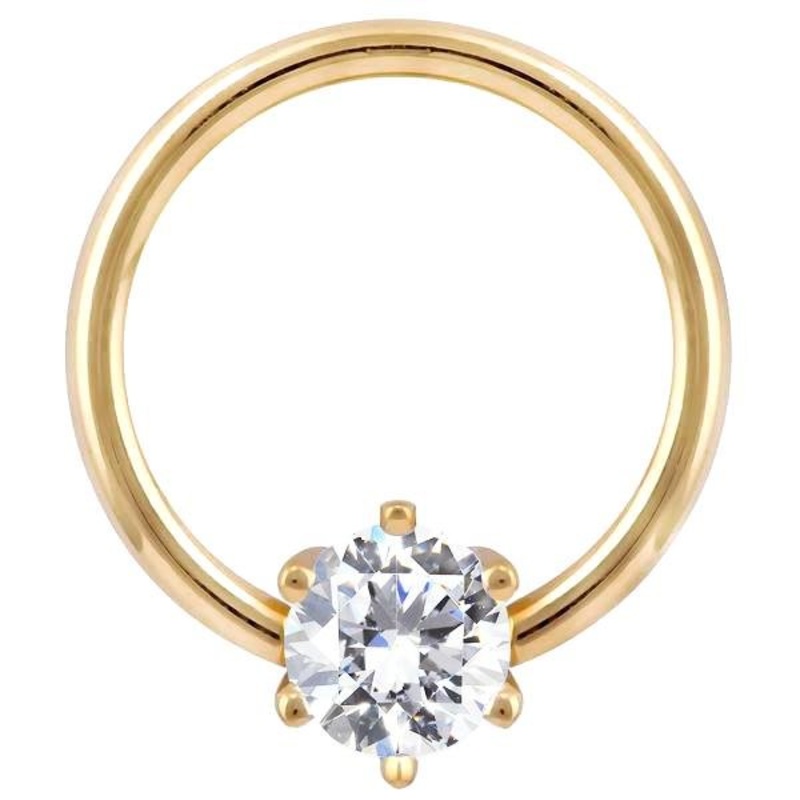 Cubic Zirconia Round Prong 14k Gold Fixed Bead Ring 14K Yellow Gold 18G (1.0mm) 5/16″ (8mm)