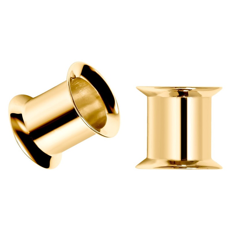 Double Flare Tunnel 14k Gold Plugs 10G (2.5mm) 14K Yellow Gold Pair