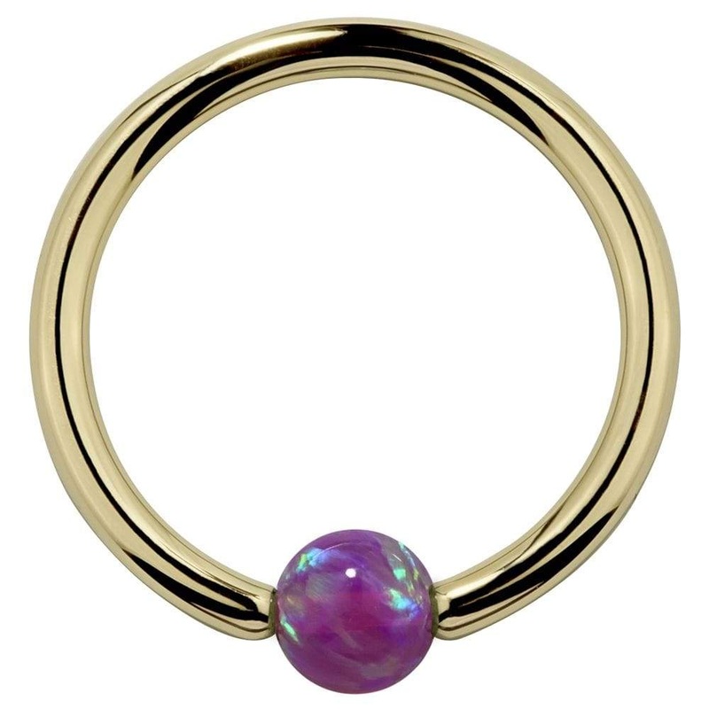 Purple Opal 14K Gold Captive Bead Ring Hoop 14K Yellow Gold 18G (1.0mm) 1/4″ (6mm)
