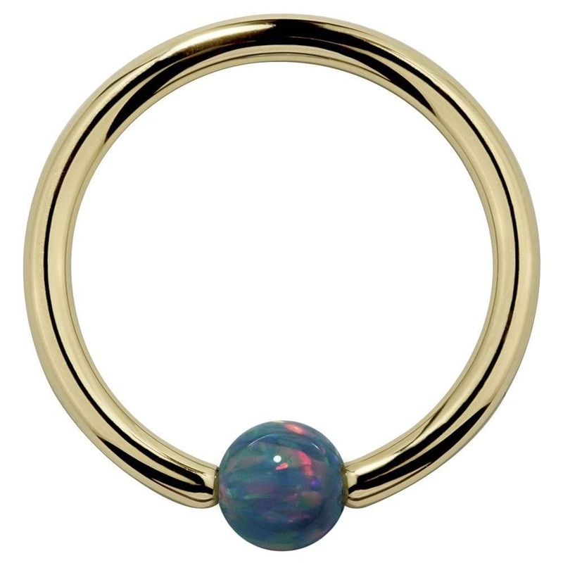 Teal Opal 14K Gold Captive Bead Ring Hoop 14K Yellow Gold 18G (1.0mm) 1/4″ (6mm)