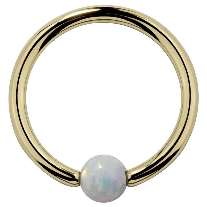 White Opal 14K Gold Captive Bead Ring Hoop 14K Yellow Gold 18G (1.0mm) 1/4″ (6mm)