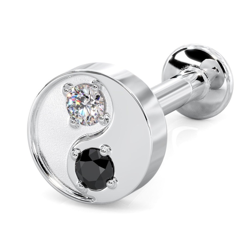 Yin Yang Black & White Diamond Flat Back Stud Yellow Gold 18G (1.0mm) 3/16″ (5mm)